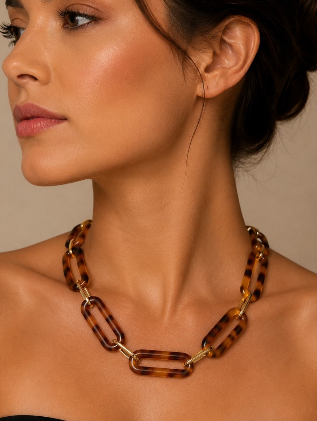 3/$30 Vtg 1970s Oval Tortoise Acrylic Link Necklace